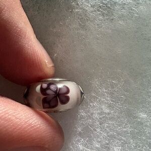 Pandora Floral Glass Bead Charm - Purple and White